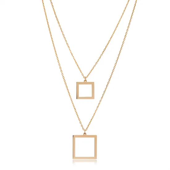 Square Hollow Layered Plain Sterling Silver Necklace | 925 Sterling Silver Wholesale | Sade Silver Square Hollow Layered Plain Sterling Silver Necklace - Sade 925 Silver Jewelry