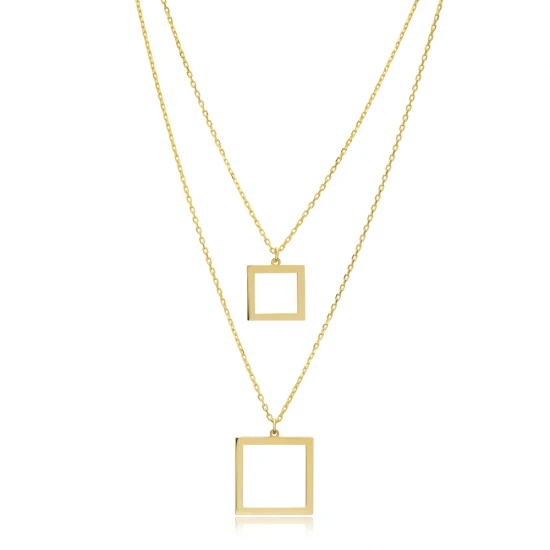 Square Hollow Layered Plain Sterling Silver Necklace | 925 Sterling Silver Wholesale | Sade Silver Square Hollow Layered Plain Sterling Silver Necklace - Sade 925 Silver Jewelry