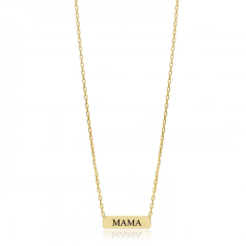 Rectangle Shape Mama Black Ink Women Silver Necklace