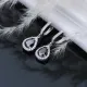 Pear Design Black CZ Stones Silver Dangle Earrings