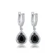 Pear Design Black CZ Stones Silver Dangle Earrings
