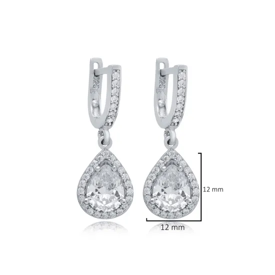 Pear Design CZ Stone Wholesale 925 Silver Dangle Earrings Pear Design CZ Stone Wholesale 925 Silver Dangle Earrings