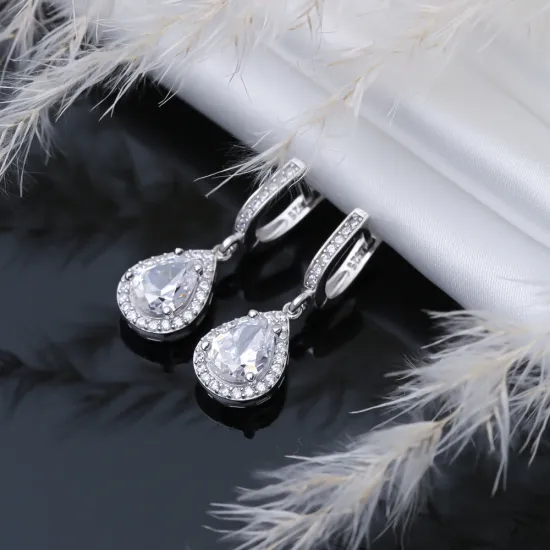 Pear Design CZ Stone Wholesale 925 Silver Dangle Earrings Pear Design CZ Stone Wholesale 925 Silver Dangle Earrings
