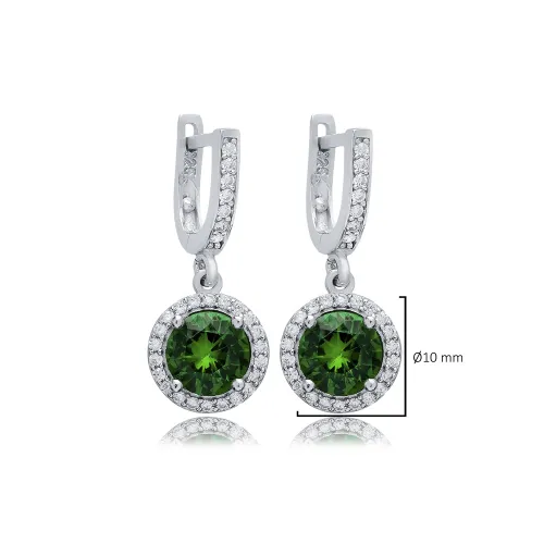 Emerald CZ Round Dangle 925 Sterling Silver Earrings Emerald CZ Round Dangle 925 Sterling Silver Earrings