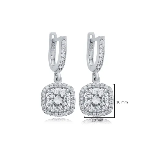 White CZ Square Dangle 925 Sterling Silver Earrings White CZ Square Dangle 925 Sterling Silver Earrings