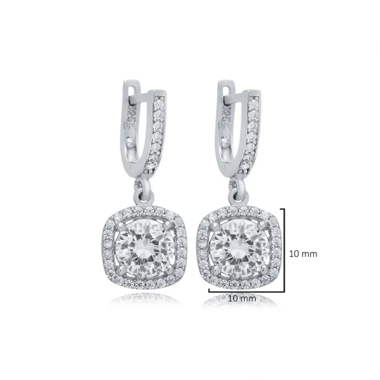 White CZ Square Dangle 925 Sterling Silver Earrings - Sade 925 Silver Jewelry