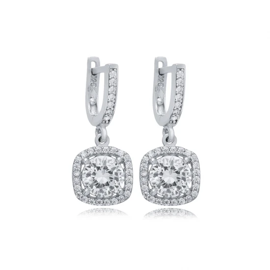 White CZ Square Dangle 925 Sterling Silver Earrings - Sade 925 Silver Jewelry