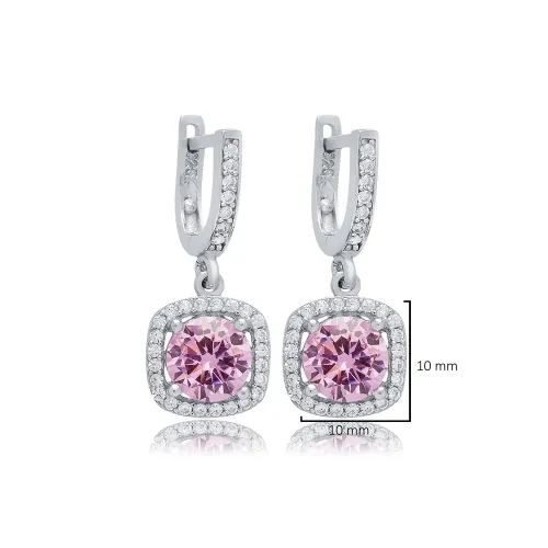 Pink CZ Square Dangle 925 Sterling Silver Earrings Pink CZ Square Dangle 925 Sterling Silver Earrings
