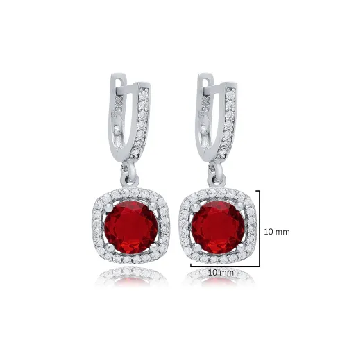 Garnet CZ Square Dangle 925 Sterling Silver Earrings Garnet CZ Square Dangle 925 Sterling Silver Earrings