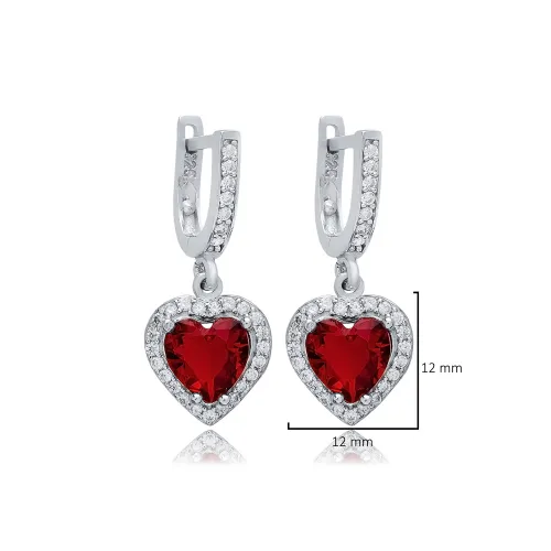 Garnet CZ Heart Shape Dangle Sterling Silver Earrings Garnet CZ Heart Shape Dangle Sterling Silver Earrings