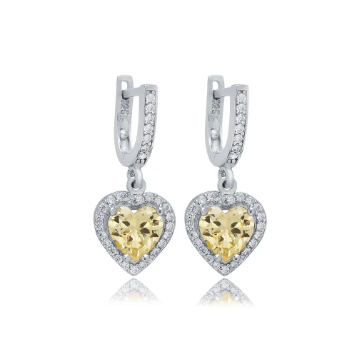 Citrine CZ Heart Shape Dangle Sterling Silver Earrings