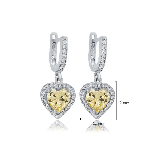 Citrine CZ Heart Shape Dangle Sterling Silver Earrings Citrine CZ Heart Shape Dangle Sterling Silver Earrings
