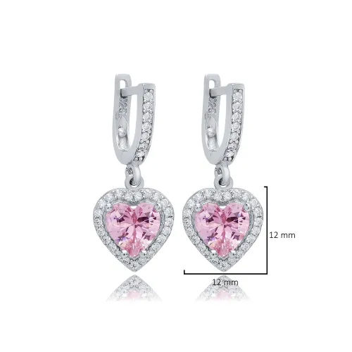 Pink CZ Heart Shape Dangle 925 Sterling Silver Earrings Pink CZ Heart Shape Dangle 925 Sterling Silver Earrings