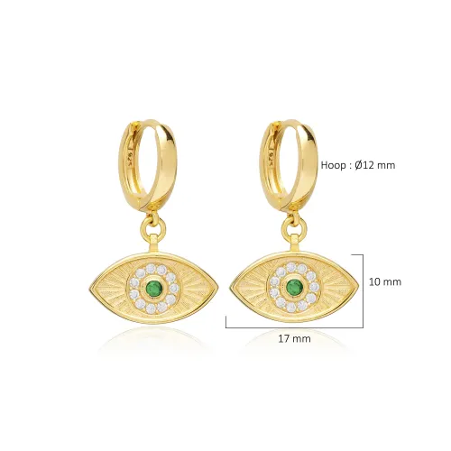 Emerald CZ Evil Eye Shape Dangle 925 Silver Earrings Emerald CZ Evil Eye Shape Dangle 925 Silver Earrings