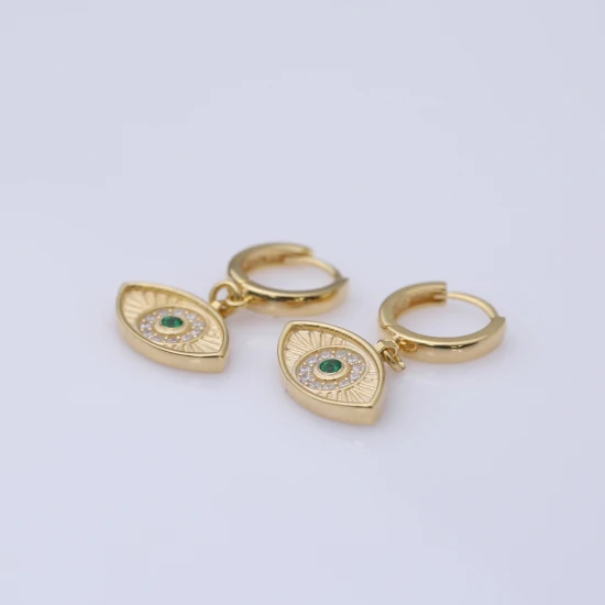 Emerald CZ Evil Eye Shape Dangle 925 Silver Earrings | 925 Sterling Silver Wholesale | Sade Silver Emerald CZ Evil Eye Shape Dangle 925 Silver Earrings - Sade 925 Silver Jewelry