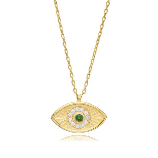 Evil Eye Emerald CZ 925 Sterling Silver Necklace Evil Eye Emerald CZ 925 Sterling Silver Necklace