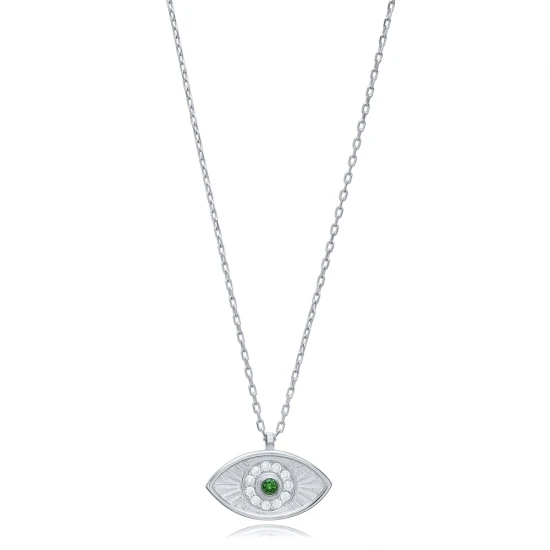 Evil Eye Emerald CZ 925 Sterling Silver Necklace Evil Eye Emerald CZ 925 Sterling Silver Necklace