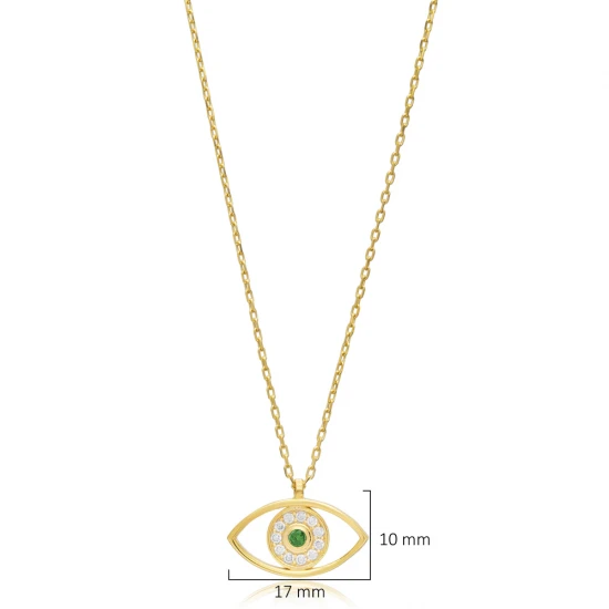 Evil Eye Emerald CZ Sterling Silver Necklace