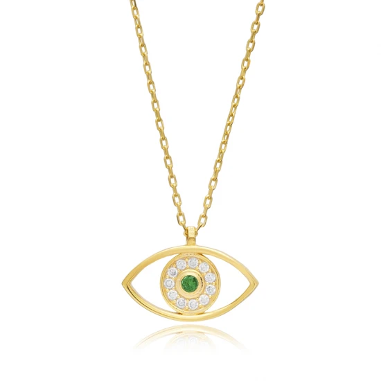 Evil Eye Emerald CZ Sterling Silver Necklace