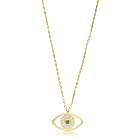 Evil Eye Emerald CZ Sterling Silver Necklace