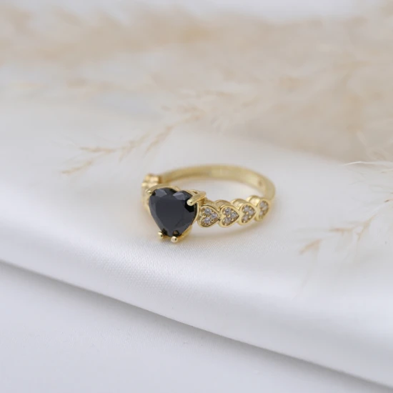 Black CZ Heart Shape Cluster 925 Sterling Silver Ring Black CZ Heart Shape Cluster 925 Sterling Silver Ring