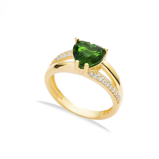 Emerald CZ Heart Cluster 925 Sterling Silver Ring Emerald CZ Heart Cluster 925 Sterling Silver Ring