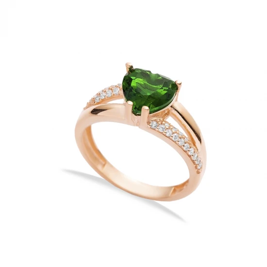Emerald CZ Heart Cluster 925 Sterling Silver Ring Emerald CZ Heart Cluster 925 Sterling Silver Ring