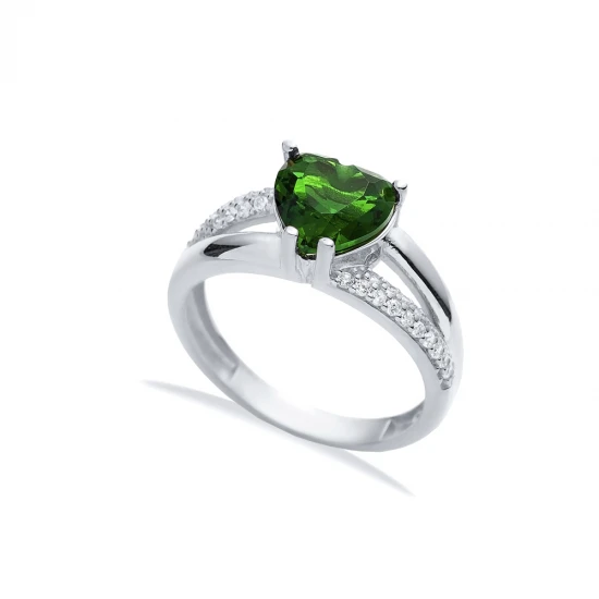 Emerald CZ Heart Cluster 925 Sterling Silver Ring Emerald CZ Heart Cluster 925 Sterling Silver Ring
