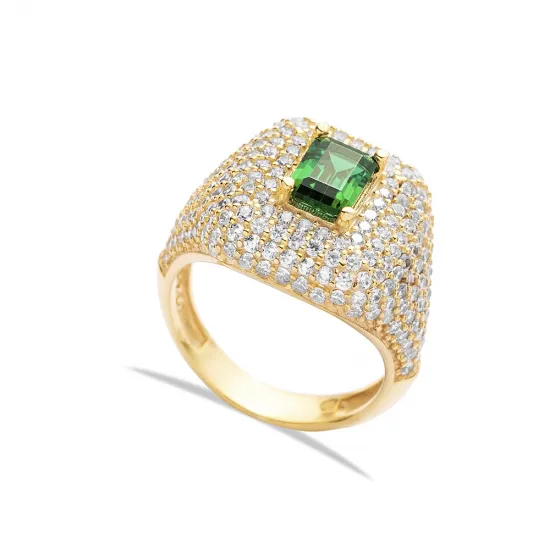 Rectangle Emerald CZ Stone Cluster Ring 925 Silver Jewelry