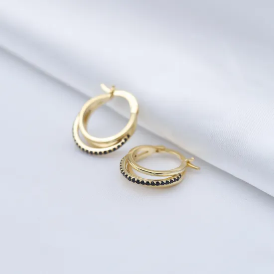 Black CZ Triple Plain 925 Sterling Silver Earrings Black CZ Triple Plain 925 Sterling Silver Earrings
