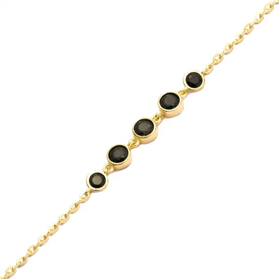 Black CZ Stone Charm Bracelet Handcrafted Jewelry