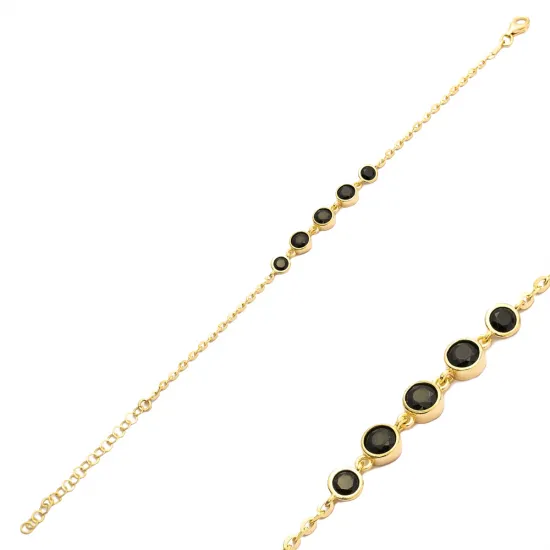 Black CZ Stone Charm Bracelet Handcrafted Jewelry