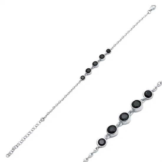 Black CZ Stone Charm Bracelet Handcrafted Jewelry