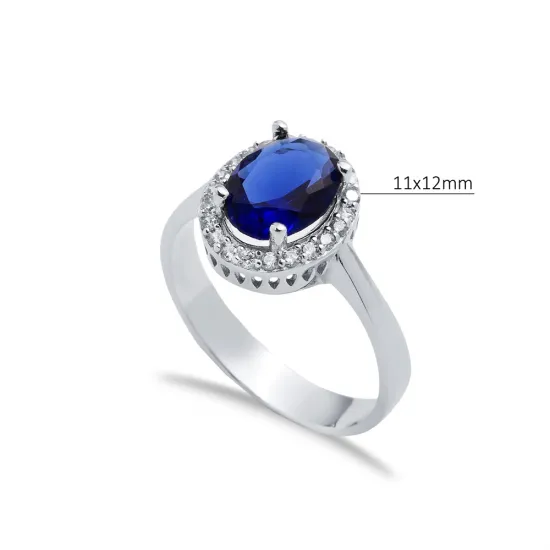 Sapphire CZ Oval Cluster 925 Sterling Silver Ring Sapphire CZ Oval Cluster 925 Sterling Silver Ring