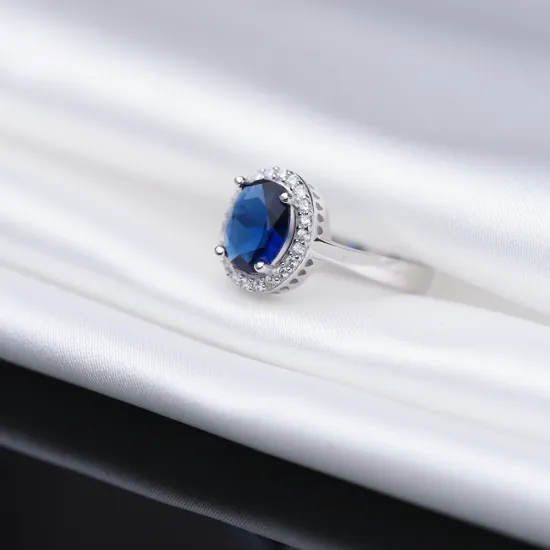 Sapphire CZ Oval Cluster 925 Sterling Silver Ring Sapphire CZ Oval Cluster 925 Sterling Silver Ring