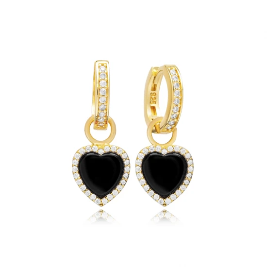 8 X 8mm Heart Black Dangle 925 Sterling Silver Earrings 8 X 8mm Heart Black Dangle 925 Sterling Silver Earrings