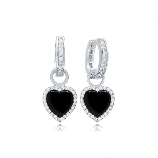 8 X 8mm Heart Black Dangle 925 Sterling Silver Earrings 8 X 8mm Heart Black Dangle 925 Sterling Silver Earrings
