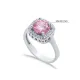 Square Design Pink CZ Stones Cluster Women Silver Ring Square Design Pink CZ Stones Cluster Women Silver Ring