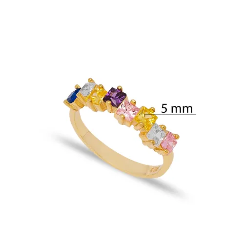 Mix Colorful Baguette Cluster 925 Sterling Silver Ring