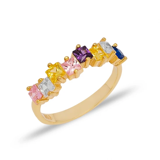 Mix Colorful Baguette Cluster 925 Sterling Silver Ring Mix Colorful Baguette Cluster 925 Sterling Silver Ring