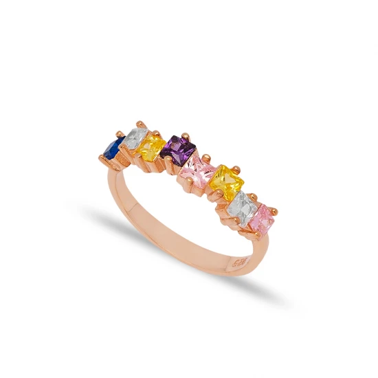 Mix Colorful Baguette Cluster 925 Sterling Silver Ring Mix Colorful Baguette Cluster 925 Sterling Silver Ring
