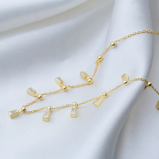 Shiny Baguette Stone Shaker Necklace For Woman Turkish Handmade 925 Sterling Silver Jewelry Shiny Baguette Stone Shaker Necklace For Woman Turkish Handmade 925 Sterling Silver Jewelry