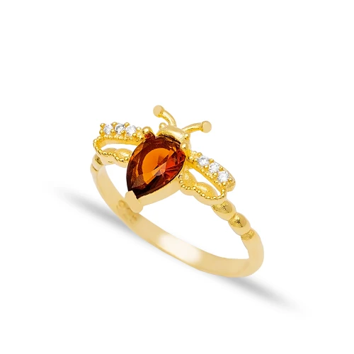 Pear Shape Bee Garnet CZ Cluster Sterling Silver Ring