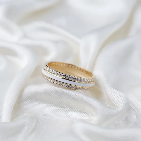 White Enamel CZ Band 925 Sterling Silver Ring White Enamel CZ Band 925 Sterling Silver Ring