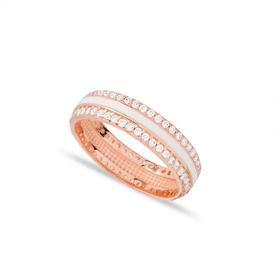 White Enamel CZ Band 925 Sterling Silver Ring White Enamel CZ Band 925 Sterling Silver Ring
