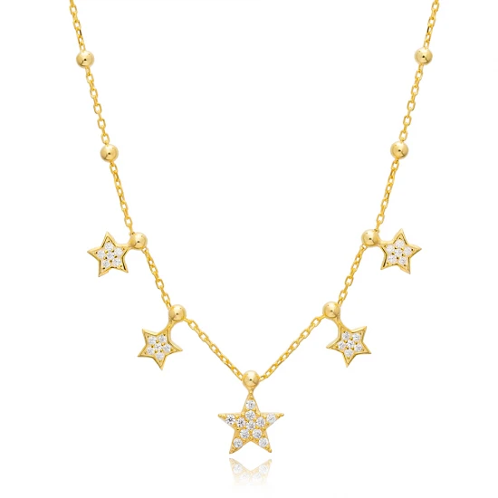 Multi Star Shiny CZ Shaker 925 Sterling Silver Necklace - Sade 925 Silver Jewelry