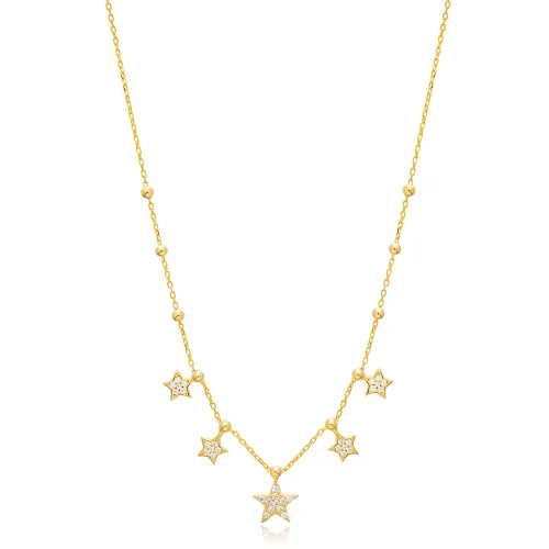 Multi Star Design Shiny CZ Stone Shaker Necklace