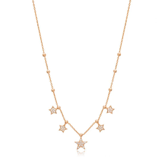 Multi Star Shiny CZ Shaker 925 Sterling Silver Necklace - Sade 925 Silver Jewelry