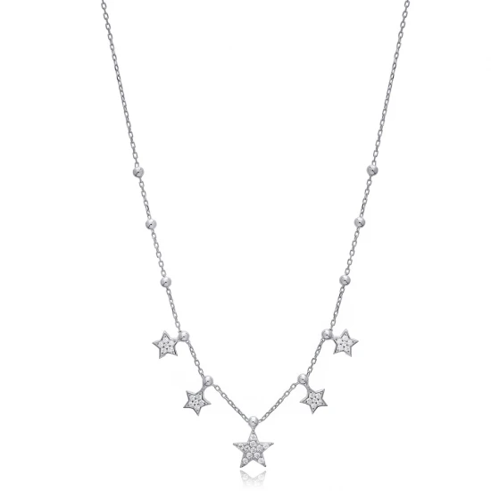 Multi Star Shiny CZ Shaker 925 Sterling Silver Necklace - Sade 925 Silver Jewelry