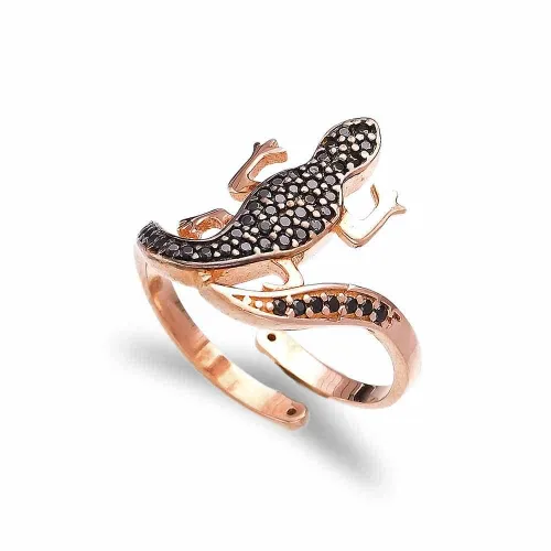 Turkish Black CZ Lizard Shape Adjustable Silver Ring Turkish Black CZ Lizard Shape Adjustable Silver Ring